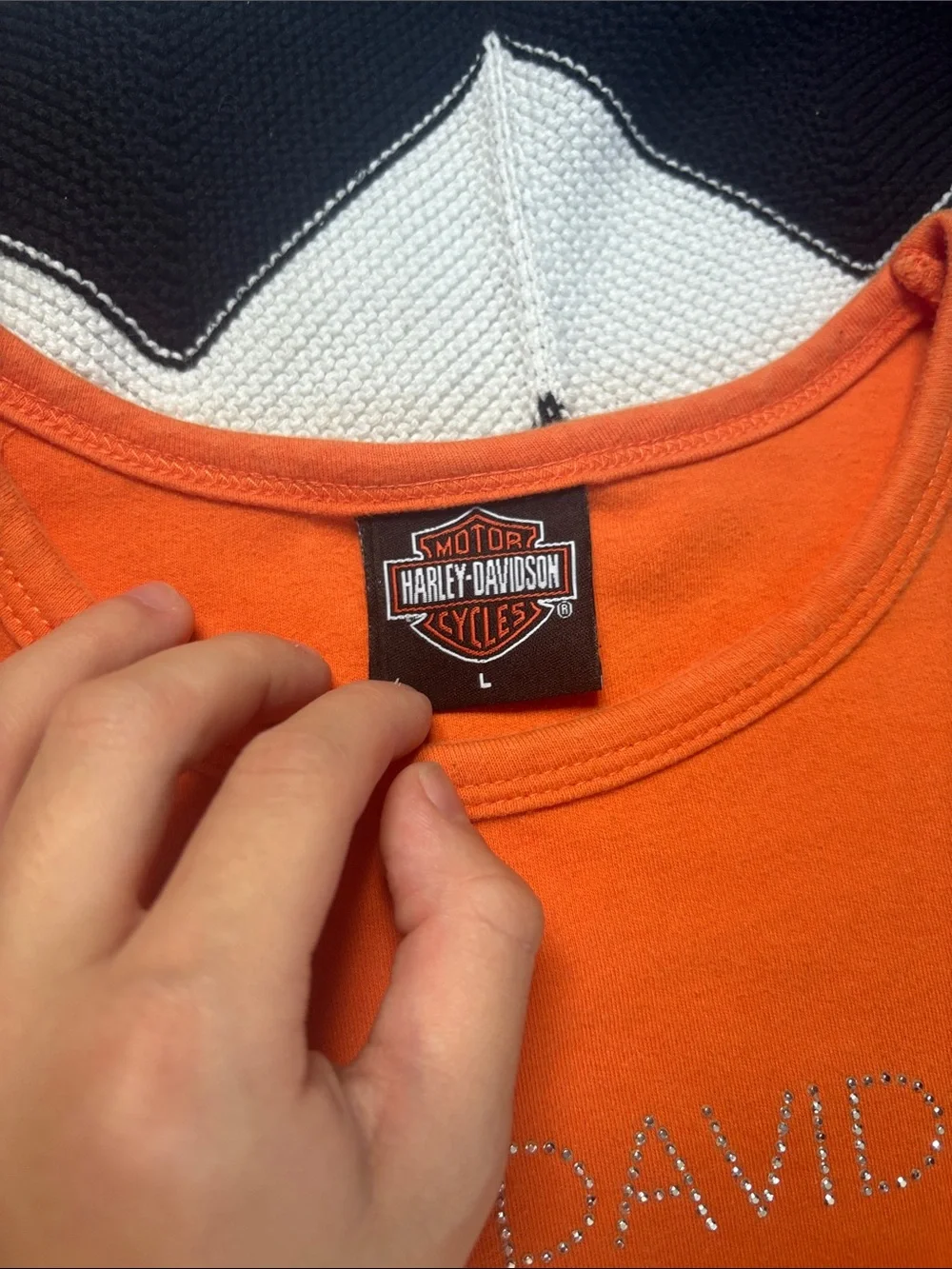 Harley-Davidson Orange Rhinestone Logo Short Sleeve Tee